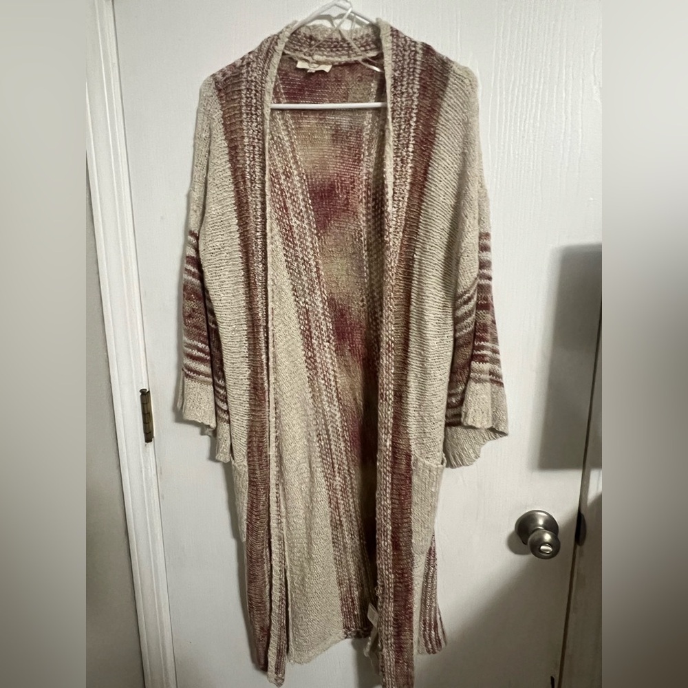 Easel Striped Knit Cardigan in Cream and Brown